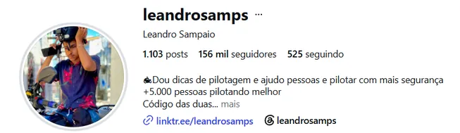 Perfil de Leandro Sampaio no Instagram com mais de 150 mil seguidores